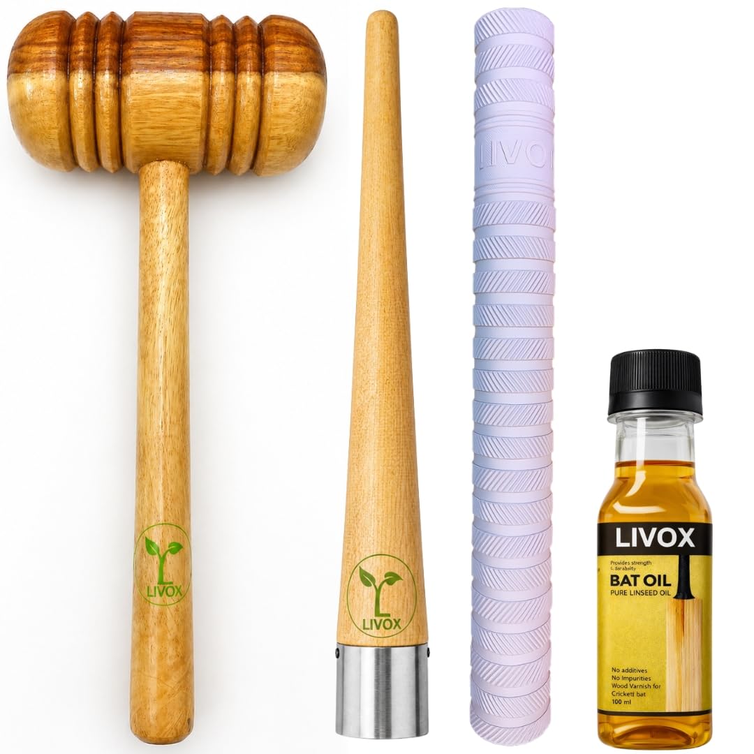 LIVOX Cricket Bat Knocking Kit with Bat Grip | Wooden Mallet + Cone + Grip + Linseed Bat Oil 100ml-image-26