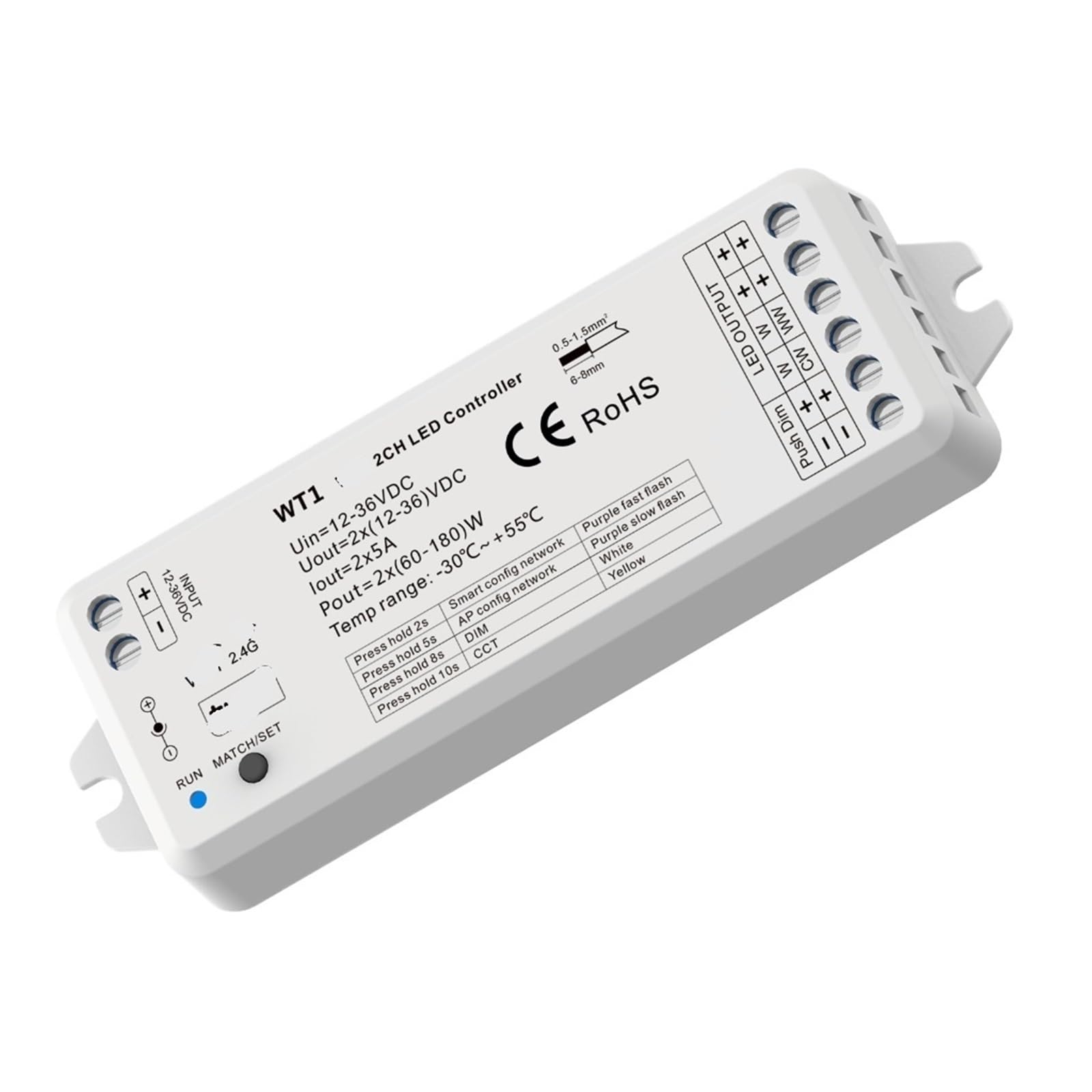 Variateur WT1 2.4G LED contrôleur 2CH pour une ambiance lumineuse parfaite
