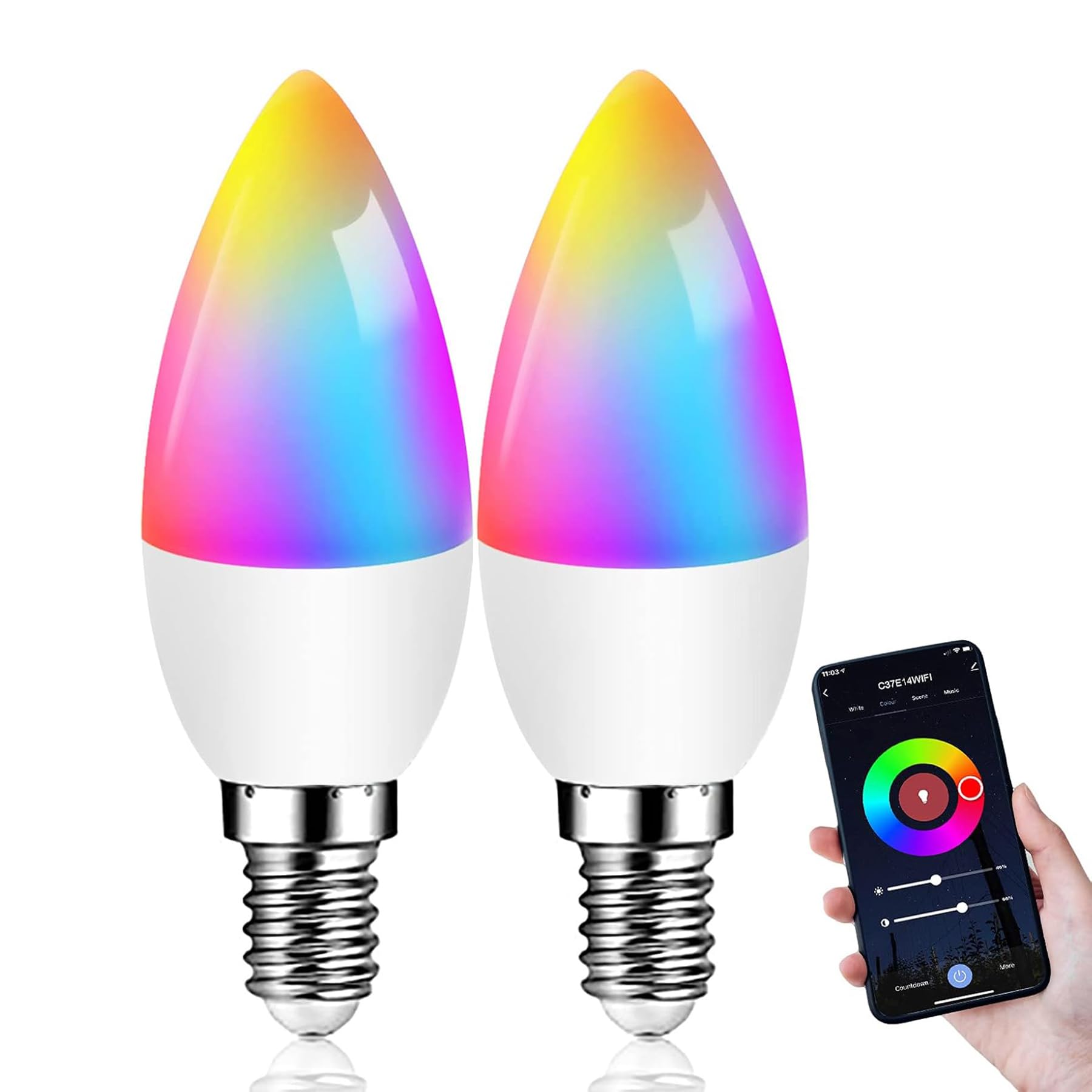 simpa C35 E14 6W WiFi LED Smart Light Bulb 600 Lumen Dimmable RGB Colour Change - Set of 2 Bulbs