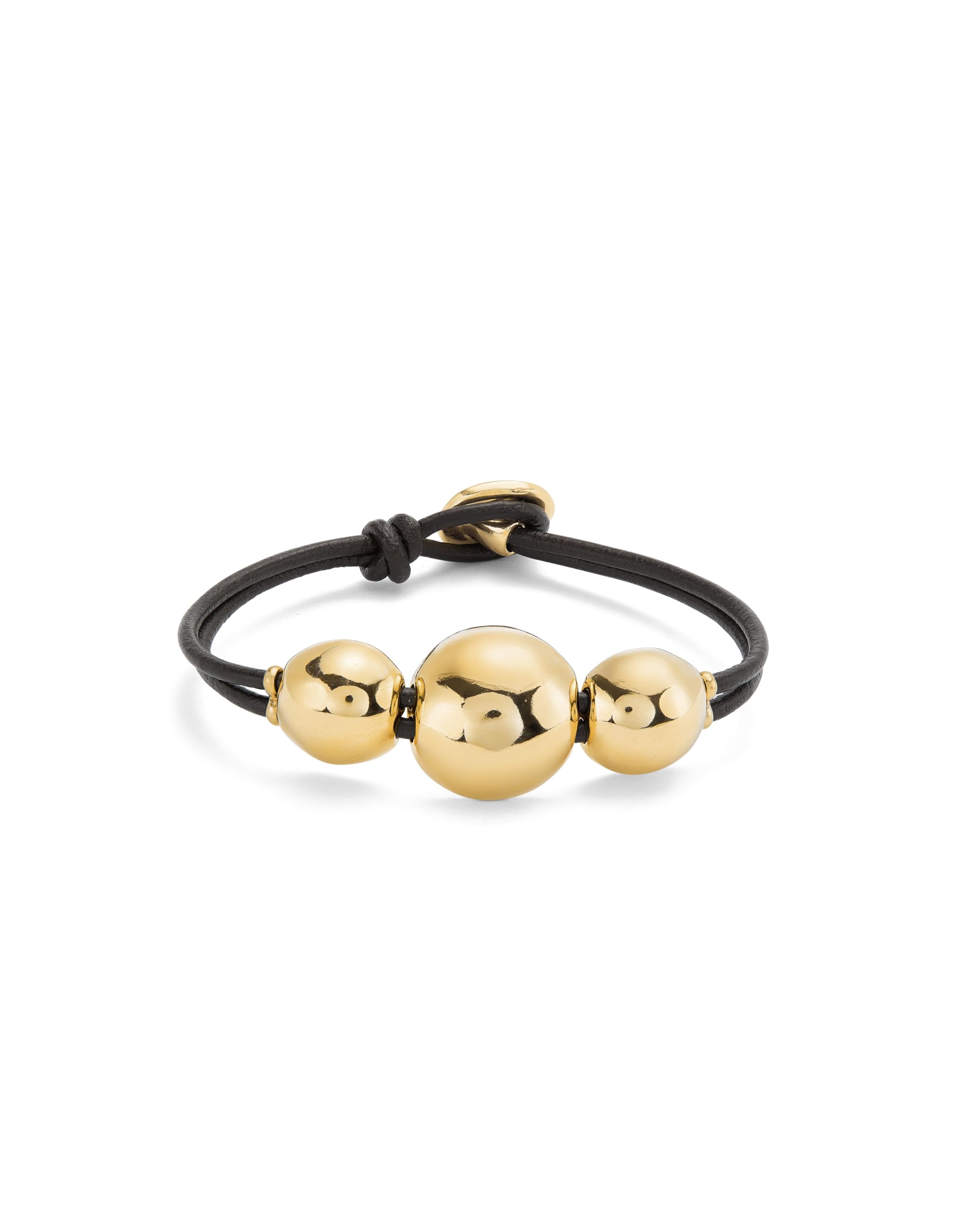 Unode50 Gold/Silver Leather Bracelet With Three Beads Medium