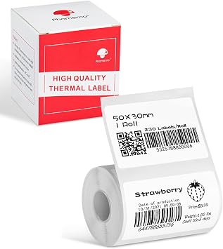 Phomemo Thermal Sticker Label Paper for M120/M110/M220/M250/M150 Label Maker Machine, Multi-Purpose Self-Adhesive Tag 1.96 x 1.18"50X 30mm, 230 Labels/Roll,Black on White