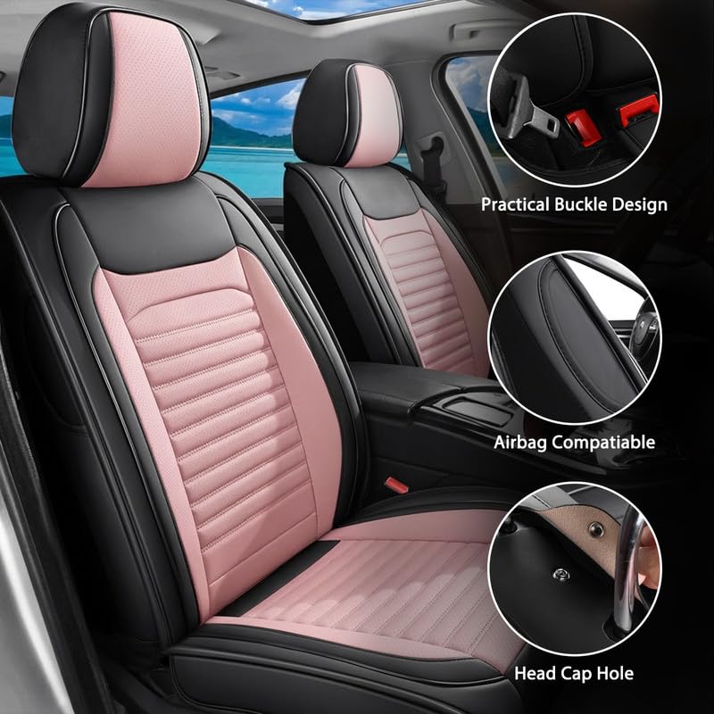 Image of Front Seat Covers Fit for Chevy /Chevrolet Spark 2012-2022, Black&Pink