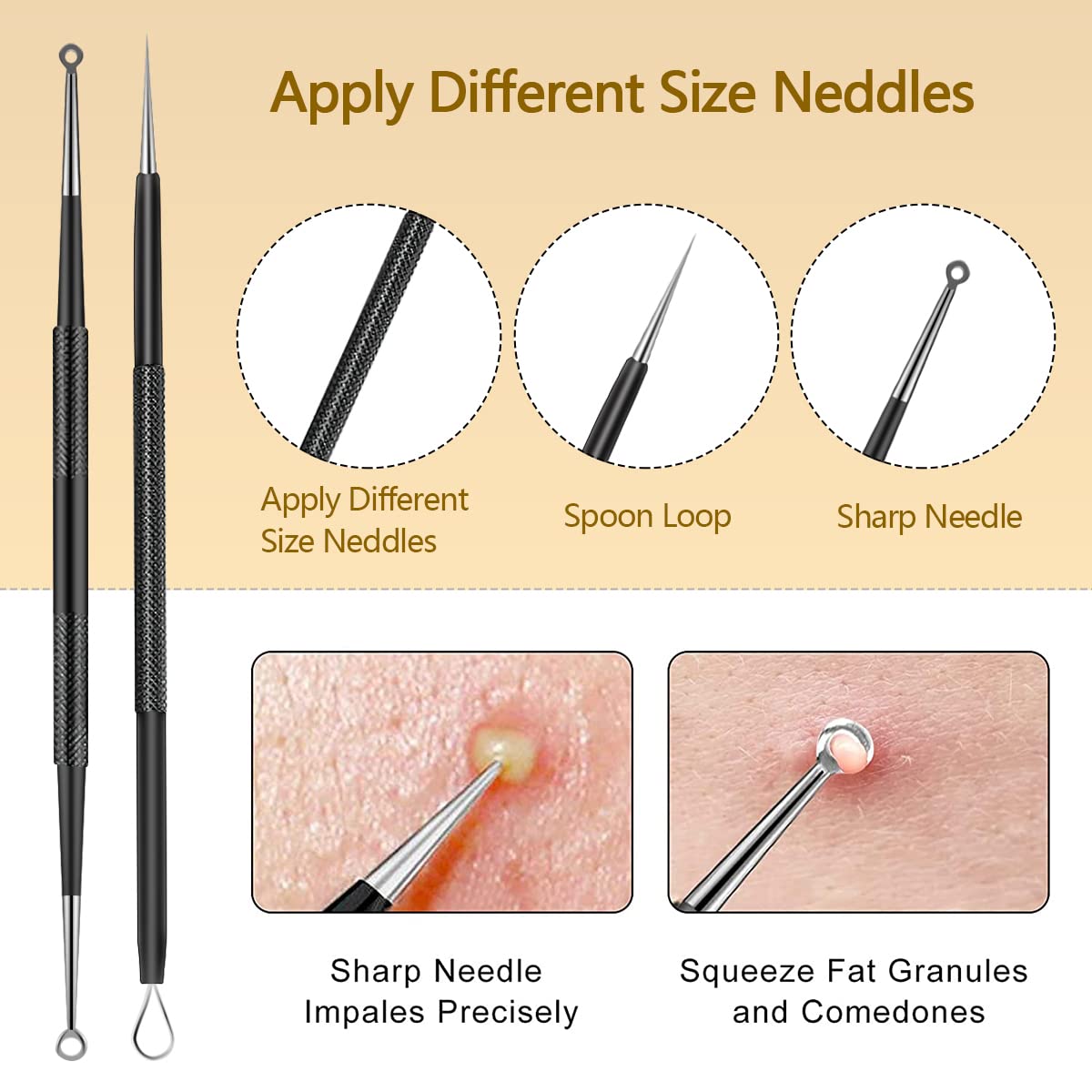 10pcs Pickel-Popper Tool Kit Edelstahl Mitesser Entferner Werkzeug Komedonen Extraktor für Stirn Gesichtsnase Leichtes Akne-Nadelwerkzeug mit Metallkoffer für Reisen Zuhause