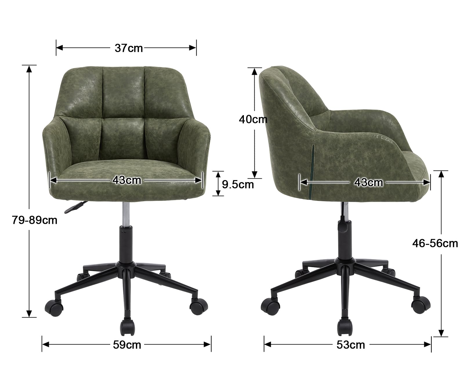 Ya-Home Bürostuhl PU-Kunstleder mit Rollen, Drehstuhl höhenverstellbar Schreibtischstuhl Dicker Rückenlehne Homeoffice Stuhl komfortabler für Arbeitszimmer, Schlafzimmer,Grün