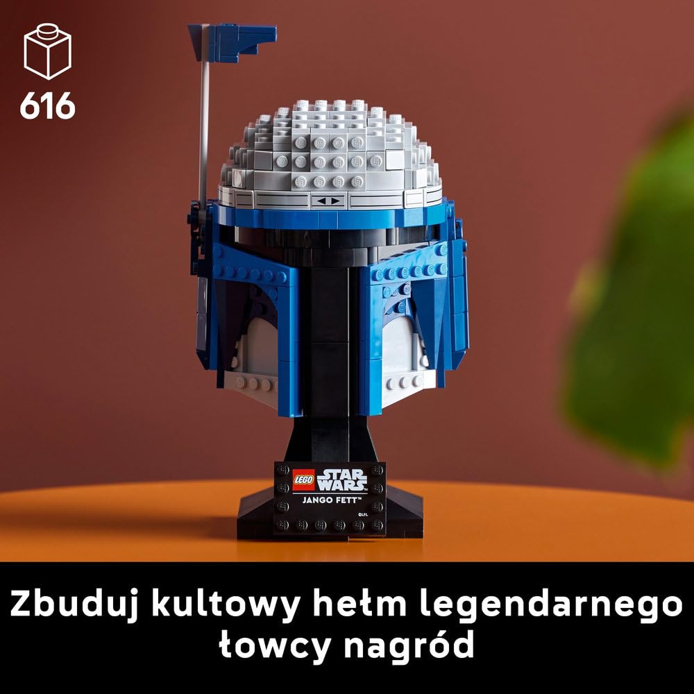 LEGO Star Wars Hełm Jango Fetta 75408 | Model kolekcjonerski, zestaw klocków dla dorosłych, prezent dla fana Star Wars, ozdoba na biurko, 616 elementów