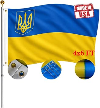 Double Sided Ukraine Trident Flag 4x6 FT Outdoor- UV Fade Resistant 3Ply Ukrainian National Flags Canvas Header with 2 Brass Grommets Easy to Rising