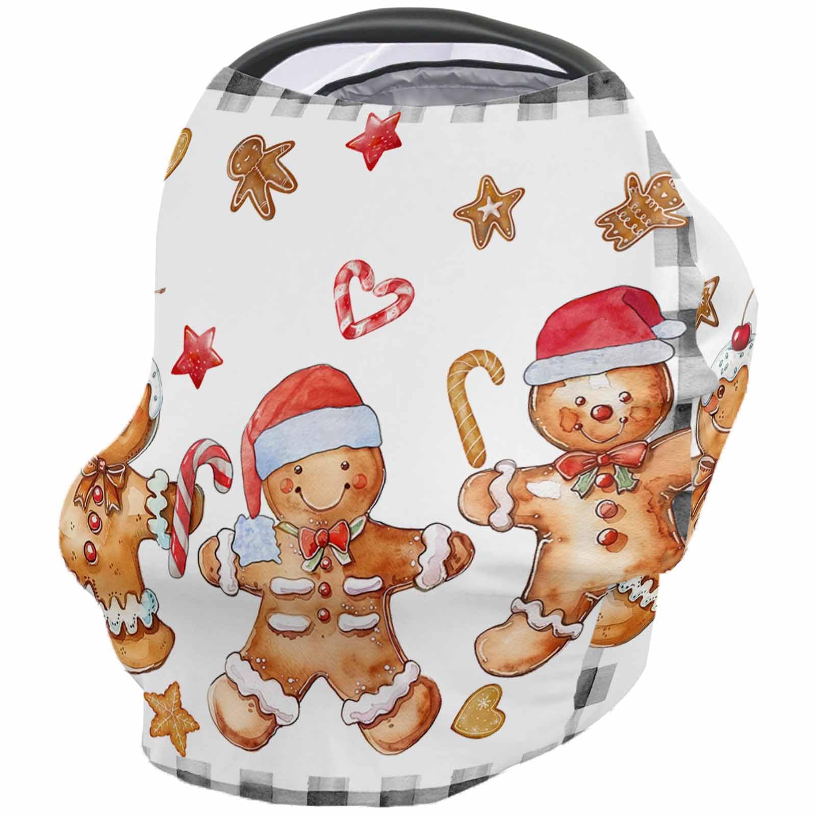 Nursing Cover for Breastfeeding Scarf, Cute Gingerbread Man Candy Baby Car Covers Super Soft Multi Use for Canopy Shopping Cart Cover Blanket Stroller Cover