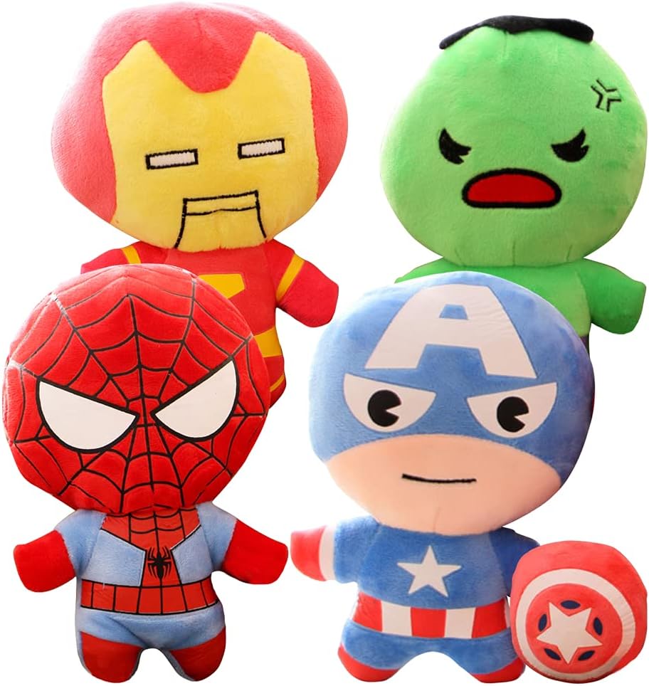 Avengers Peluches Nesloonp 4PCS Spiderman Peluche Capitán América Peluche Hulk Peluche Iron Man Peluche, 12CM Muñeco de peluche lindo Muñeco de los Vengadores