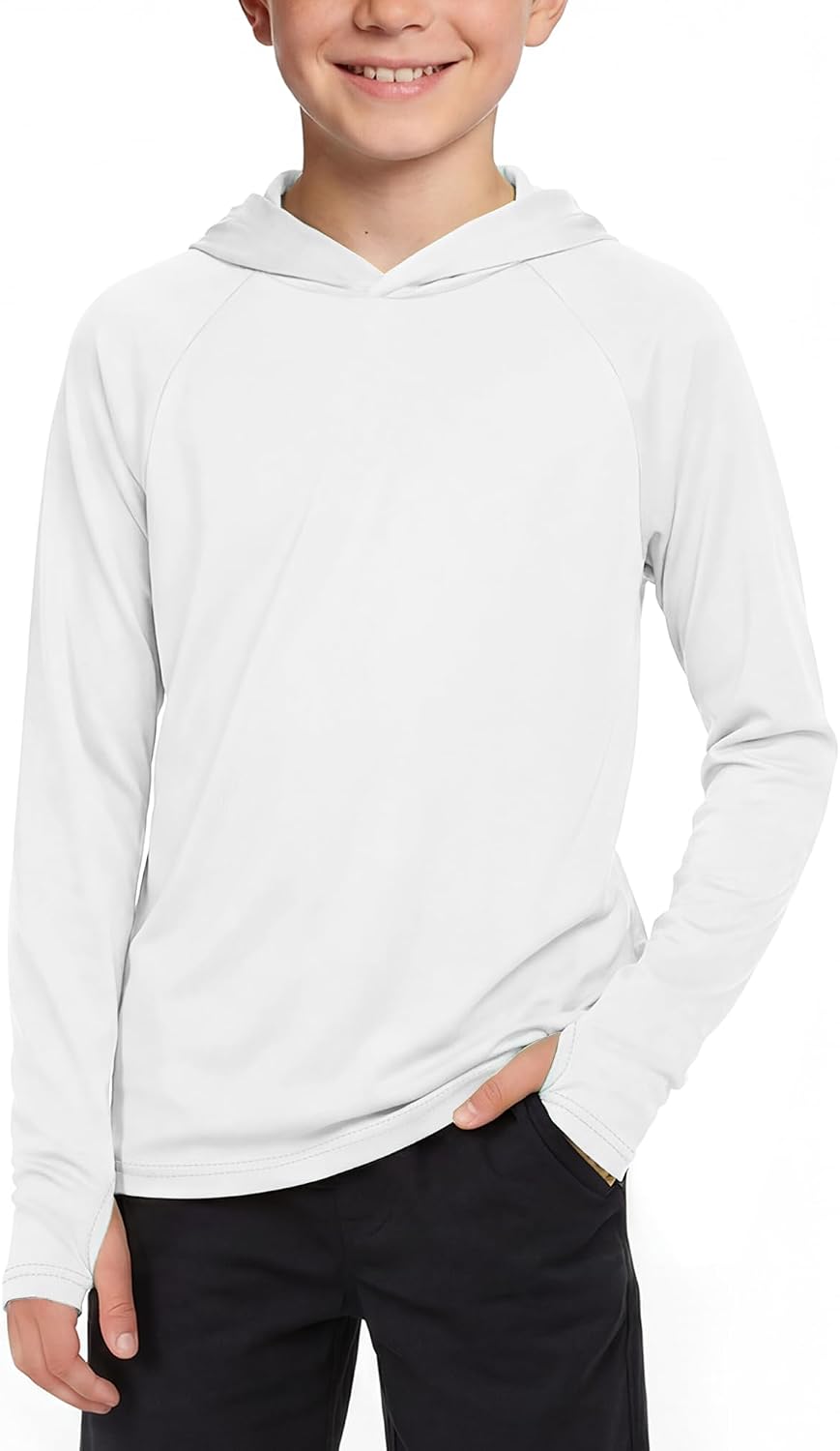 Boys' Hooded Rash Guard Shirt UPF 50+, Long Sleeve Swim Tee Quick Dry, Lightweight Performance Top for Hiking and Fishing