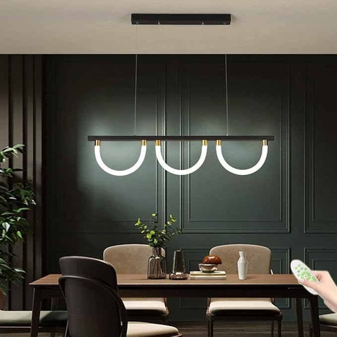 RRBEST Plafondverlichting LED Hanglamp Eettafel Eetkamer Plafondlamp Modern Dimbaar Met Afstandsbediening Lamp Keuken Woonkamer Kroonluchter Voor Hal Bar Slaapkamer Badkamer Hangende Lichtpunt (Black)