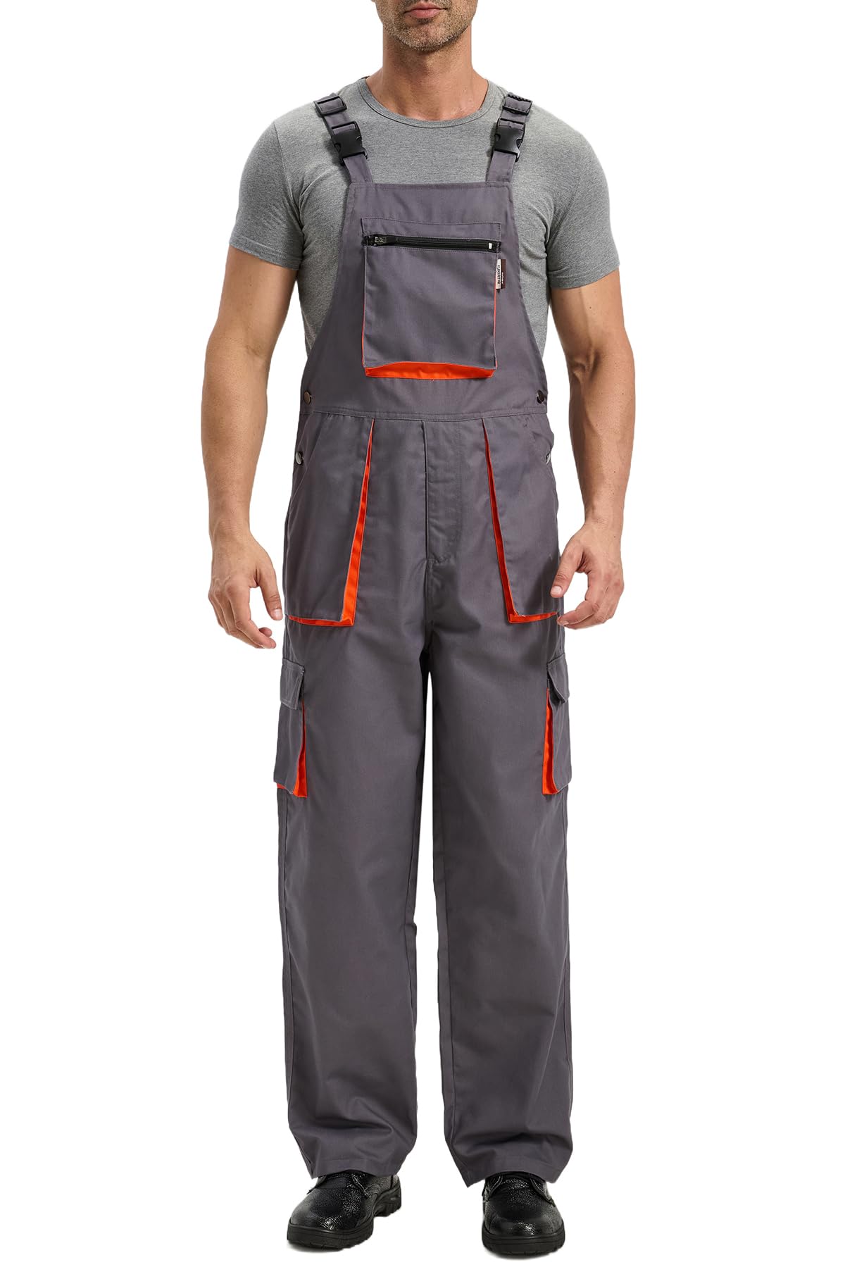 Salopette da Lavoro da Uomo Pantaloni Lunghi Salopette Tuta da Lavoro con Bretelle, Grigio, L