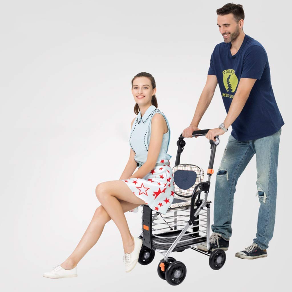 Einkaufswagen, Multifunktions-Einkaufswagen, zusammenklappbarer Hilfswanderer, vierrädriger Helfer, ältere Menschen können sitzen, Trolley, Tragkraftwagen mit ca. 75 kg
