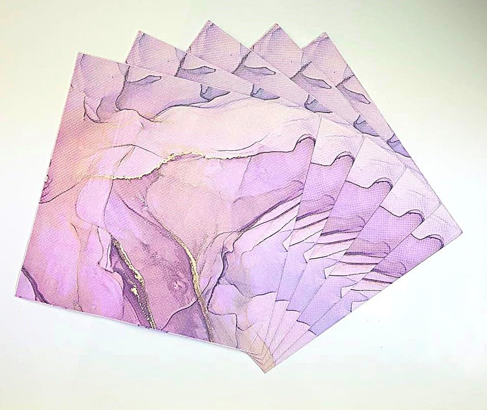 LUDALY Purple Rose Marble Napkins, Paper Napkin 3 Ply 33x33 cm Tissue Napkin Art Painting Dinner Table Napkin For Home And Kitchen Cocktail Party Napkin Color Paper Napkin Pack of 20 Pcs-image-13