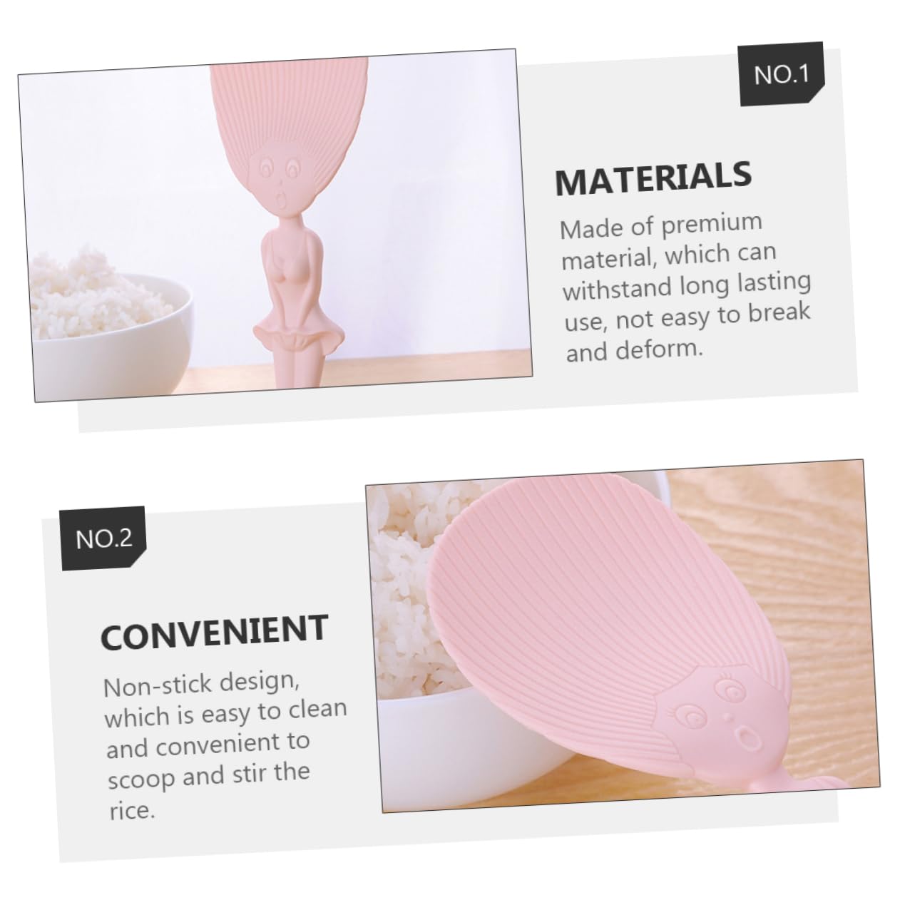 KICHOUSE 2Pcs Serving Standing Rice Paddle Non Stick Rice Spoon with Comfortable to Clean for Cooking and Serving Rice Colors