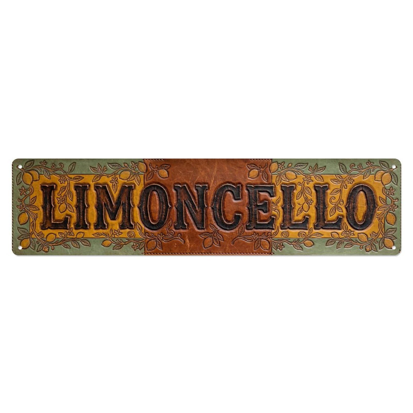 Limoncello Layout Leather Citrus Metal Tin Skinny Sign Plaque Wall Decor for Cafe, Club Bar, Office, Home Garden Metal Poster 4x16Inch