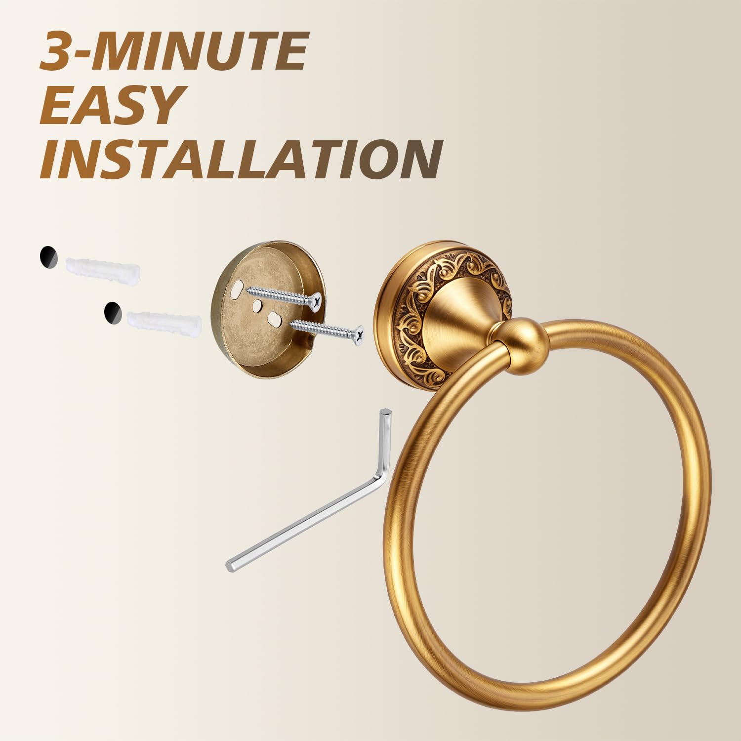 3 Stück Set Antike Messing Badezimmer Zubehör, Toilettenpapier Gewebehalter, Handtuch Ring Aufhänger und Wandkleidung & Robe Doppelhaken, Wand montiert Retro Heavy Duty Vintage Badezimmer Hardware