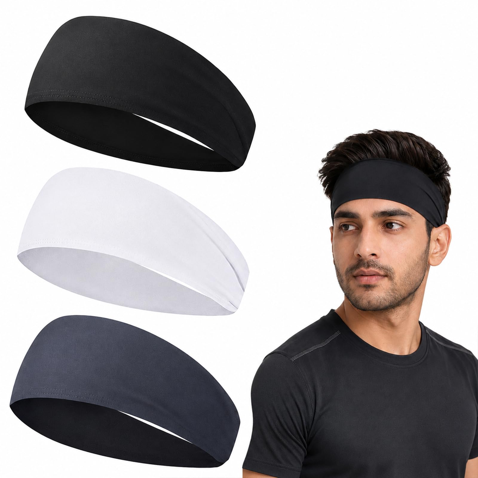 3PCS Hair Band for Men, Head Band for Men for Gym, Tennis, Badminton and Other Sports, Headband for Women with Long Hair for Women for Exercise, Fitness Multiple Colors-image-45