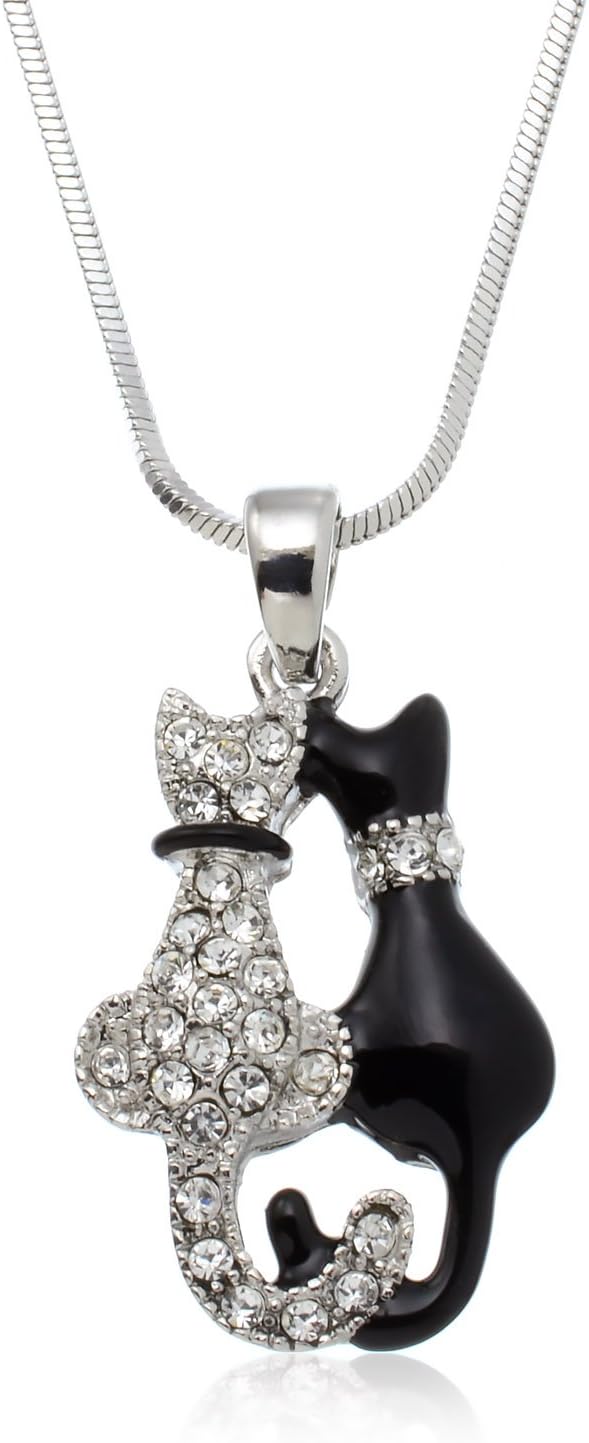 Crystal Cat Jewelry - Elegant Black & White Feline Accessory for Cat Lovers…