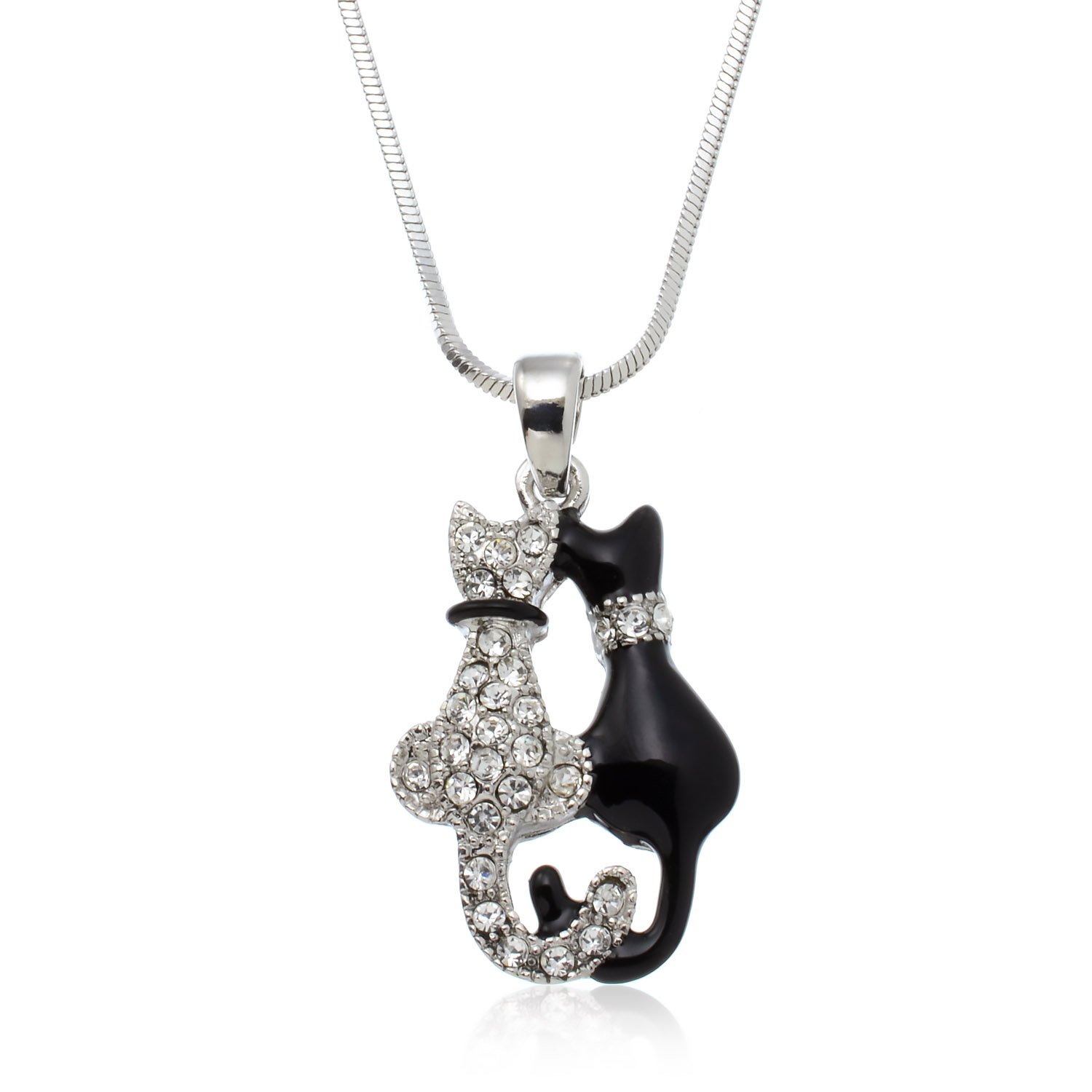 Crystal Cat Jewelry - Elegant Black & White Feline Accessory for Cat Lovers…