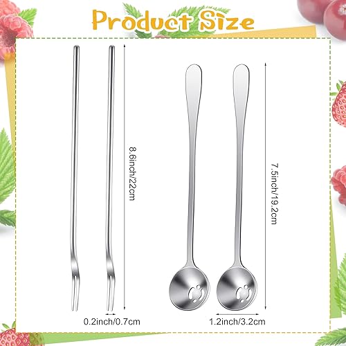 Miniatura 2 de 4 cucharas de olivo de mango largo de 75 pulgadas y tenedor de pepinillo de 87 pulgadas cucharas de servir y tenedor de alcaparazón ranurado tenedor