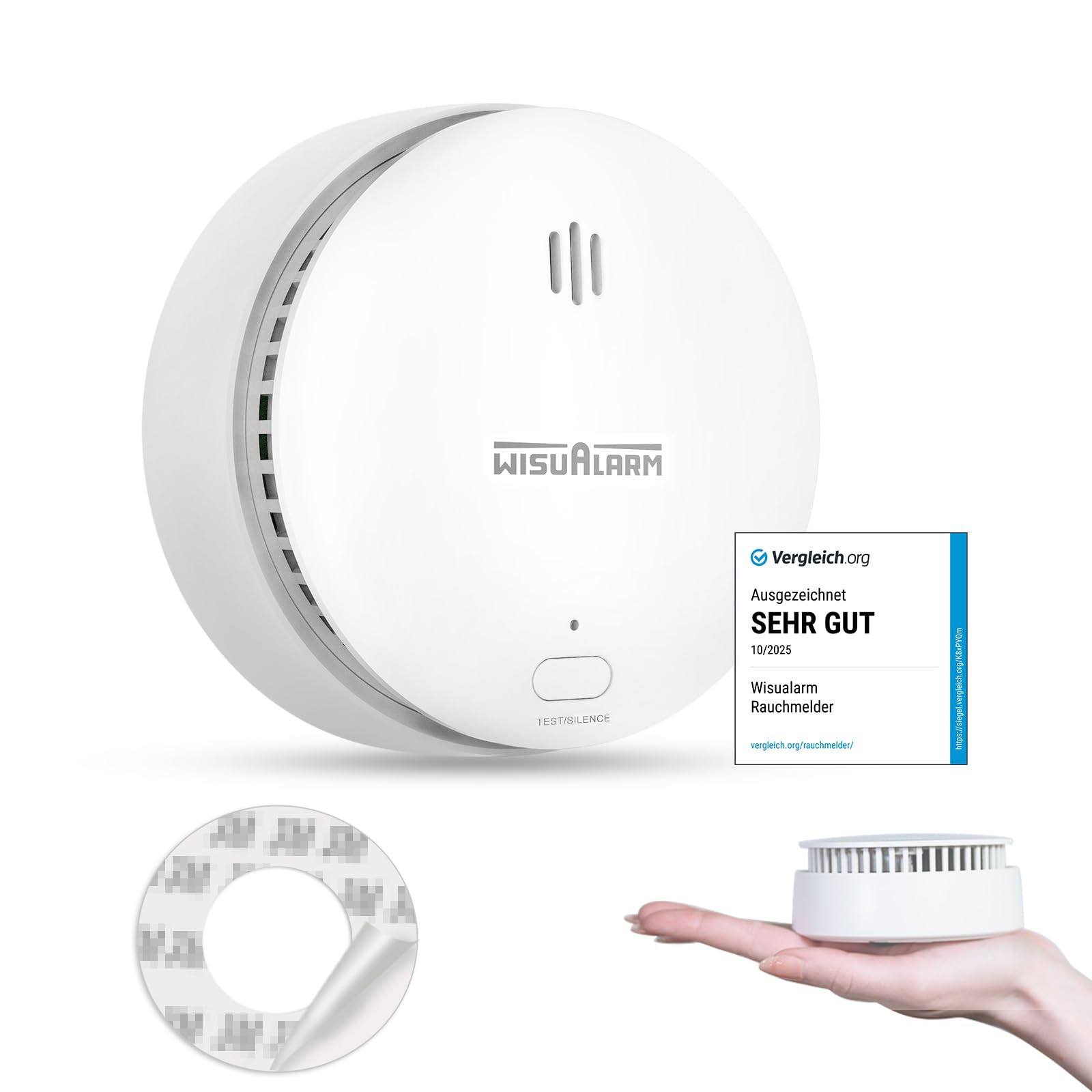 Rauchmelder, Rauchmelder 10 Jahre Batterie, Feuermelder mit Stille/Test-Taste, entspricht dem EN 14604 Standard