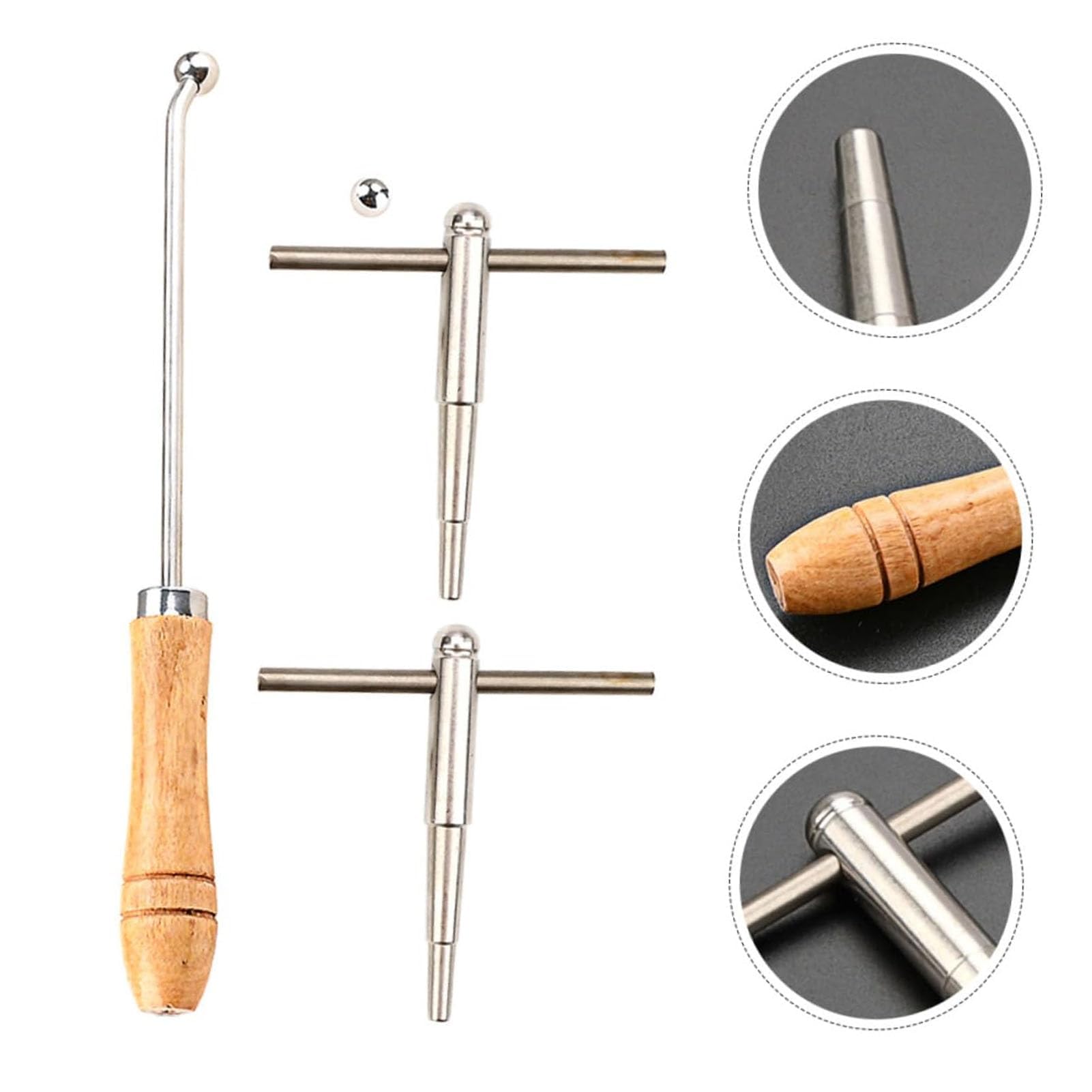 Outil de Réparation de Trompette, Tête Sphérique en Métal, Corne, Trombone, Outils D'entretien du Cou avec Manche en Bois, Accessoire D'instrument