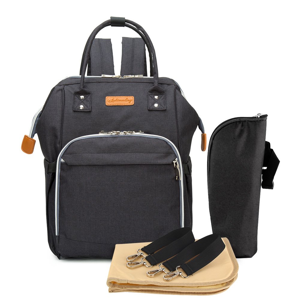 borsa zaino porta pannolini, impermeabile, multifunzione, di grande capacità; organizer da viaggio con tappetino per il cambio, una borsa termica per biberon e clip per passeggino