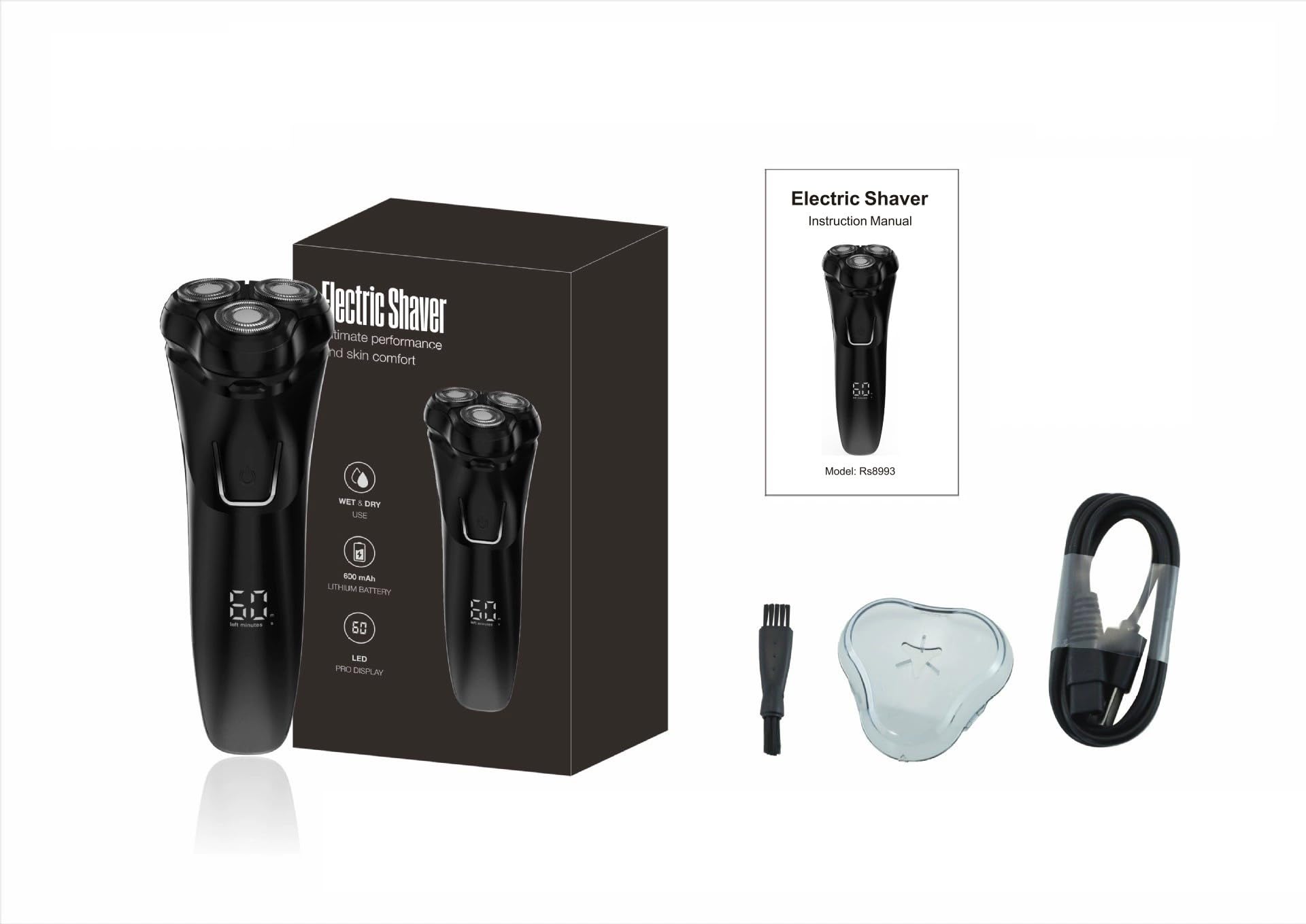 Kozenix - Rasoio elettrico di precisione 4D con trimmer integrato per una rasatura liscia e confortevole, rasoio da uomo con testine rotanti, impermeabile, uso asciutto e bagnato, blocco da viaggio