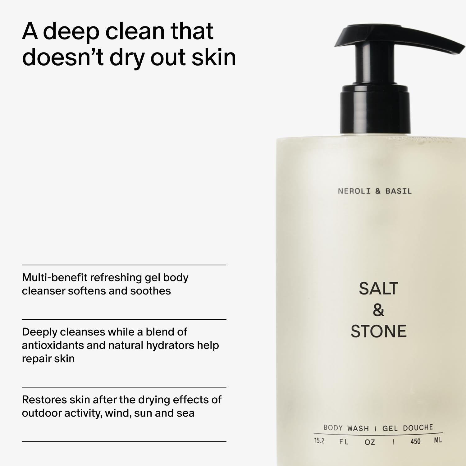 Salt & Stone Body Wash for Women & Men | Neroli & Basil | Hydrating Gel Cleanser | Clean & Soften Skin | Made with Niacinamide & Hyaluronic Acid | Free From Parabens, Sulfates & Phthalates 15.2 fl oz - Image 5