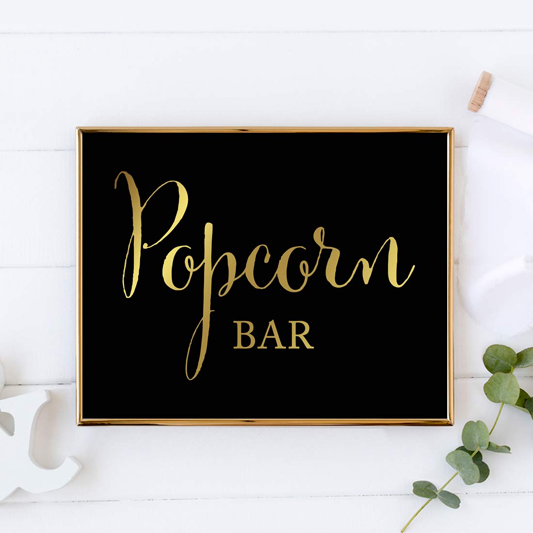 Andaz Press Wedding Party Signs, Black and Metallic Gold Ink, 8.5x11-inch, Popcorn Bar Reception Dessert Table Sign, 1-Pack, Unframed