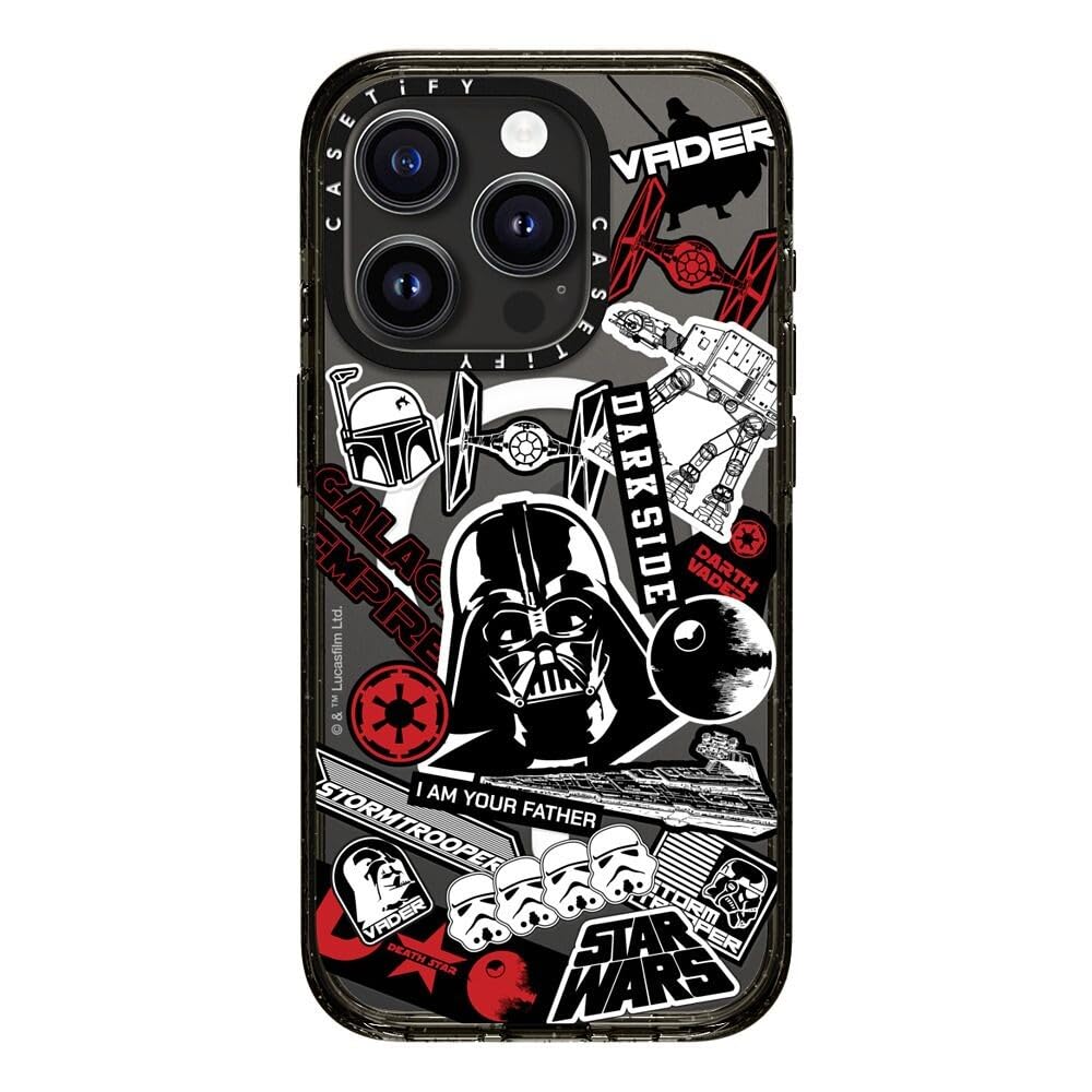 CASETiFY Funda para iPhone 15 Pro - Impact compatible con MagSafe | Star Wars CoLab - Protección contra caídas de grado militar 4 x 2,5 m | Power of the Dark Side - Funda adhesiva | Negro