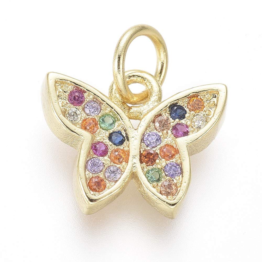 10 pcs Colorful Butterfly Charms CZ Stone Charms Micro Pave Cubic Zirconia Charms for Jewelry Making 9.5x11mm