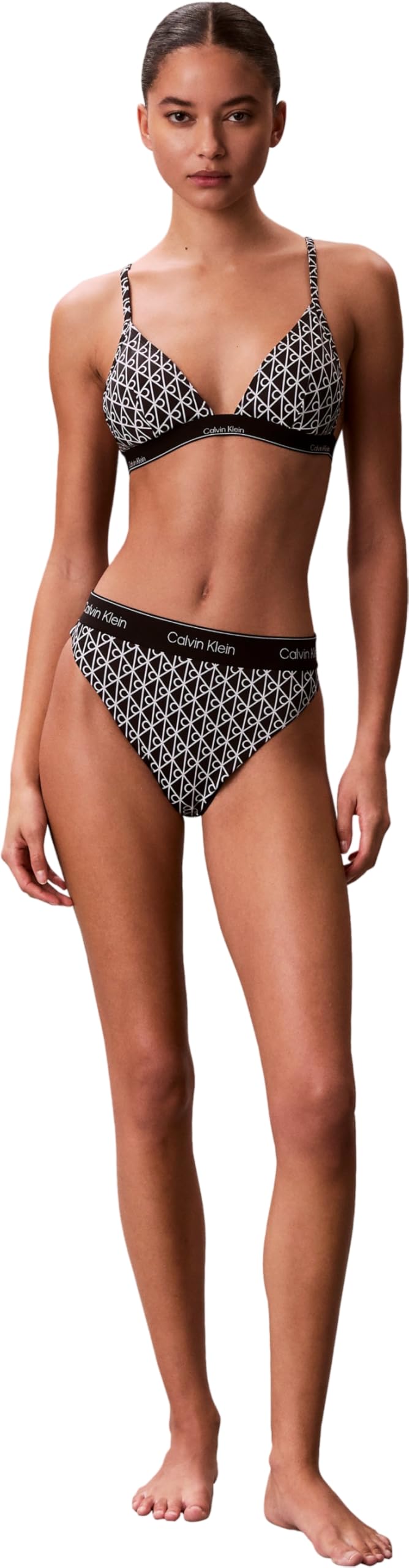 Calvin Klein Damskie trójkątne koszulki kąpielowe LV00Q61208, czarne (20242 Icon bawełniany emblemat + czarny), XS
