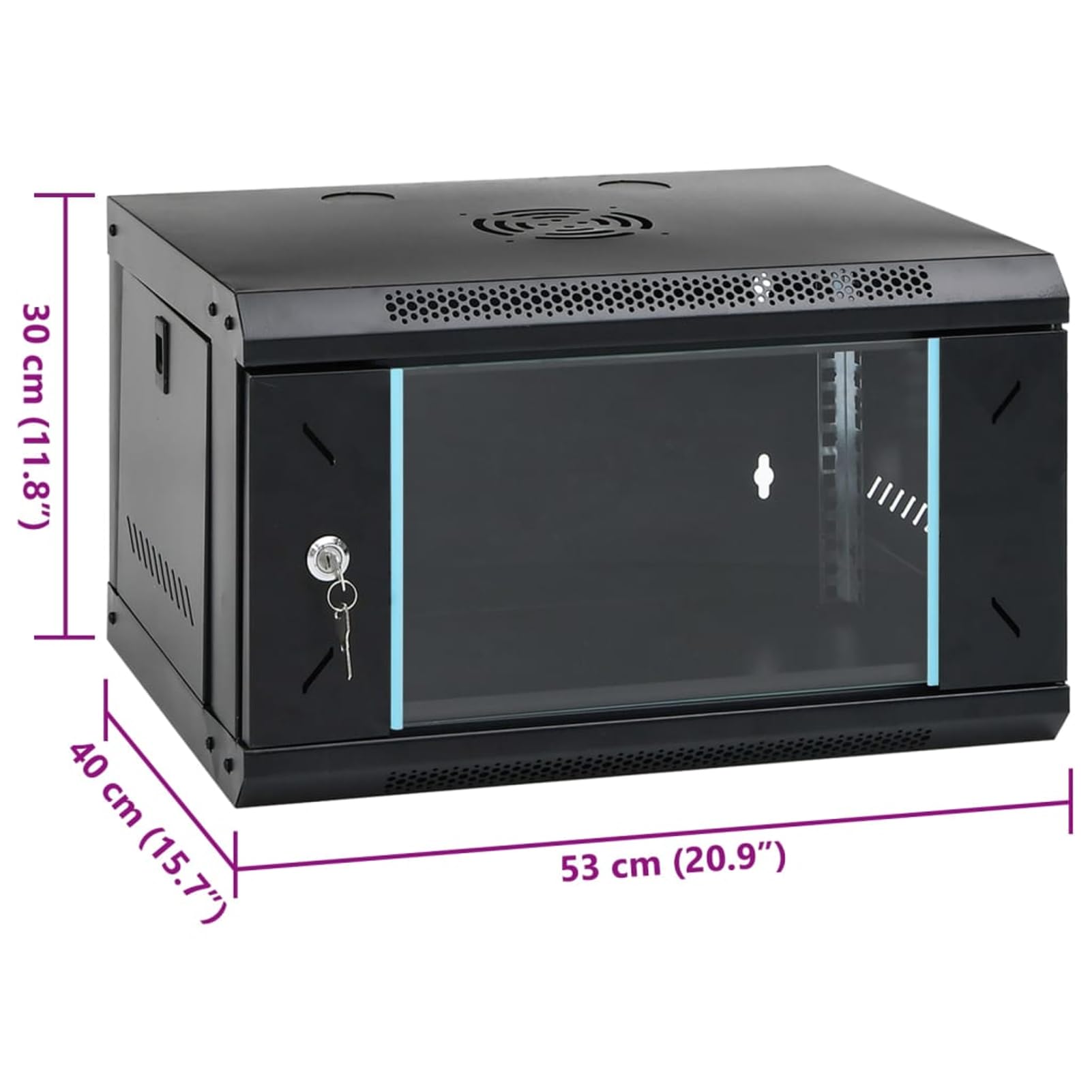 6HE Armoire réseau murale 19" IP20, acier laminé à froid et verre trempé, noir, 53 x 40 x 30 cm, pour appareils réseau et serveurs
