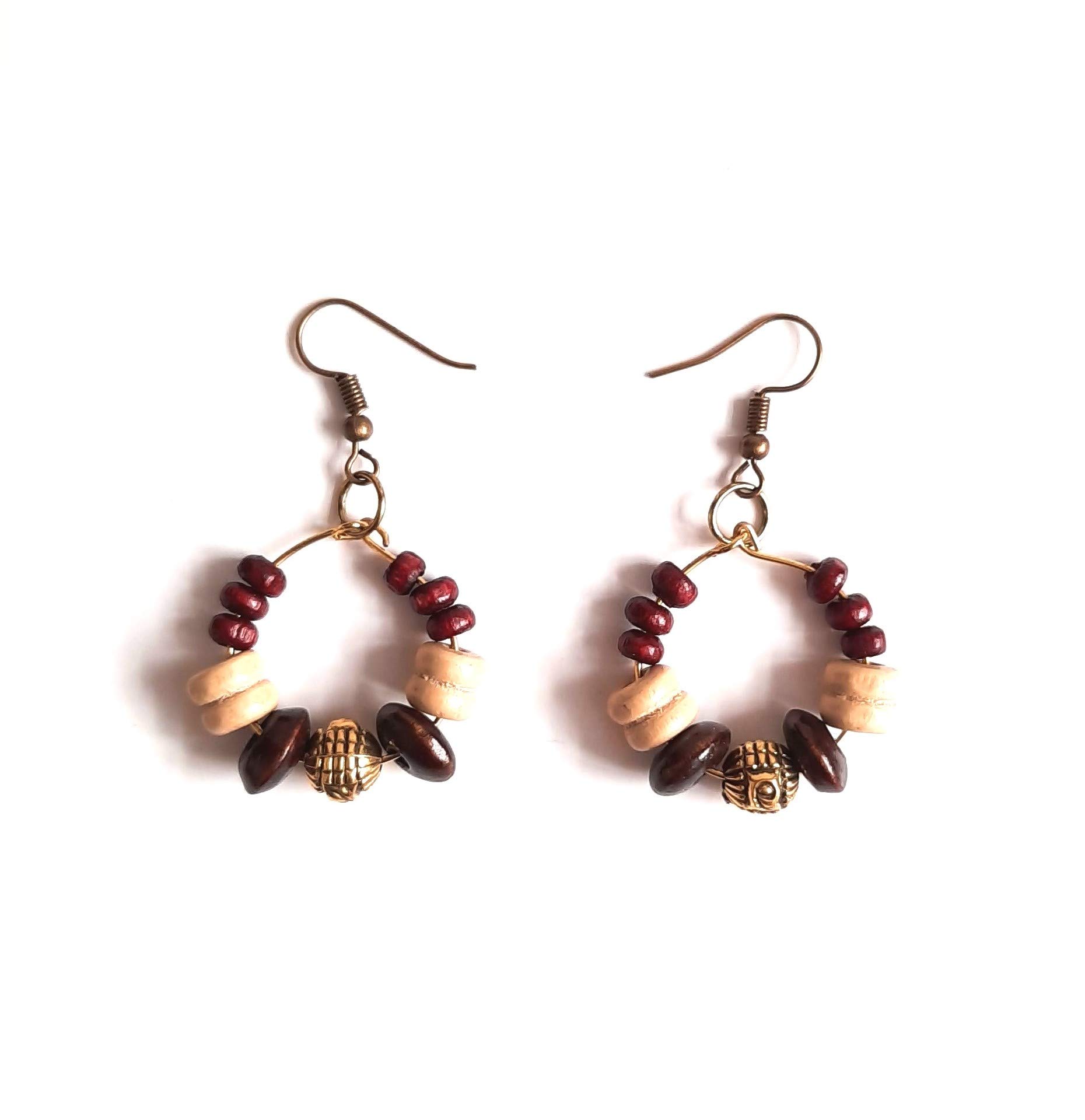 Aayas Creation Handmade Golden Antique Wooden Beads Hoop Unique Boho Earrings for Girls and Women (B08TZVG8S7) Amazon Price History, Amazon Price Tracker