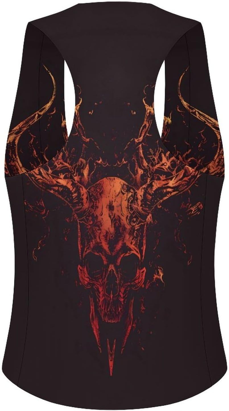 Flame Heavy Metal Skull Women's Tuxedo Waistcoat Suit Vest | 3 Button V-Neck Slim Fit Casual Sleeveless Top