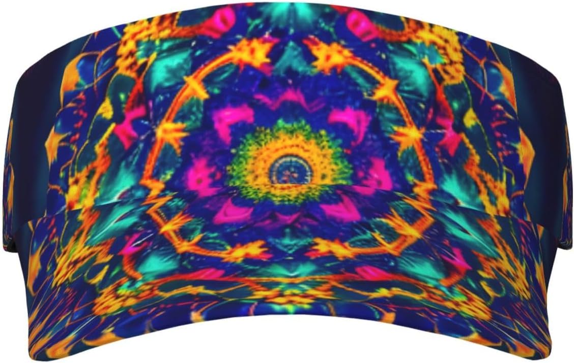 Mandala Pattern Print Sports Sun Visor Hats Adjustable Running Golf Tennis Sun Cap for Women Men Black
