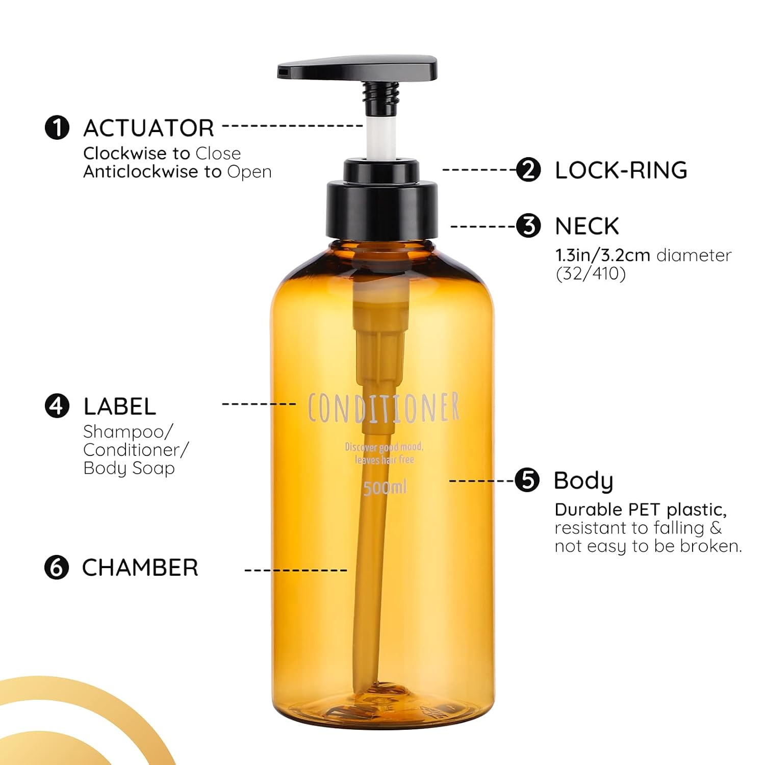 16.9oz Refillable Pump Bottles for Shower, Segbeauty 3pcs 500ml Dispenser Bottles for Liquid Body Soap Shampoo Conditioner Shower Gel Hotel Plastic Press Lotion Dispenser for Bathroom - Brown : Beauty & Personal Care