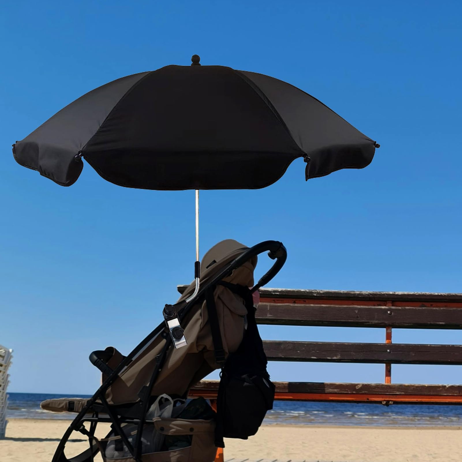 Parasol De Poussette Bébé 360° Avec Pince Universelle - Pare-Soleil Réglable Imperméable