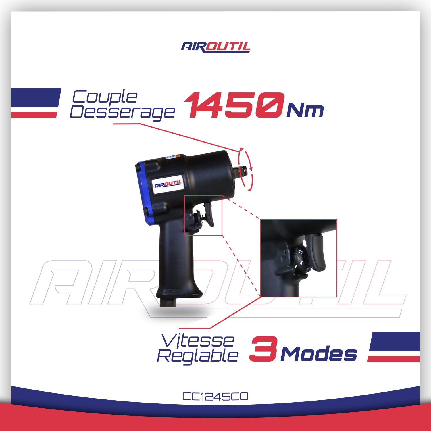 Coffret Clé à Chocs Pneumatique 1/2" RACE S Compact 1450 Nm - Boulonneuse Déboulonneuse Air Comprimé avec 10 Douilles, Rallonge 125 mm et Huileur