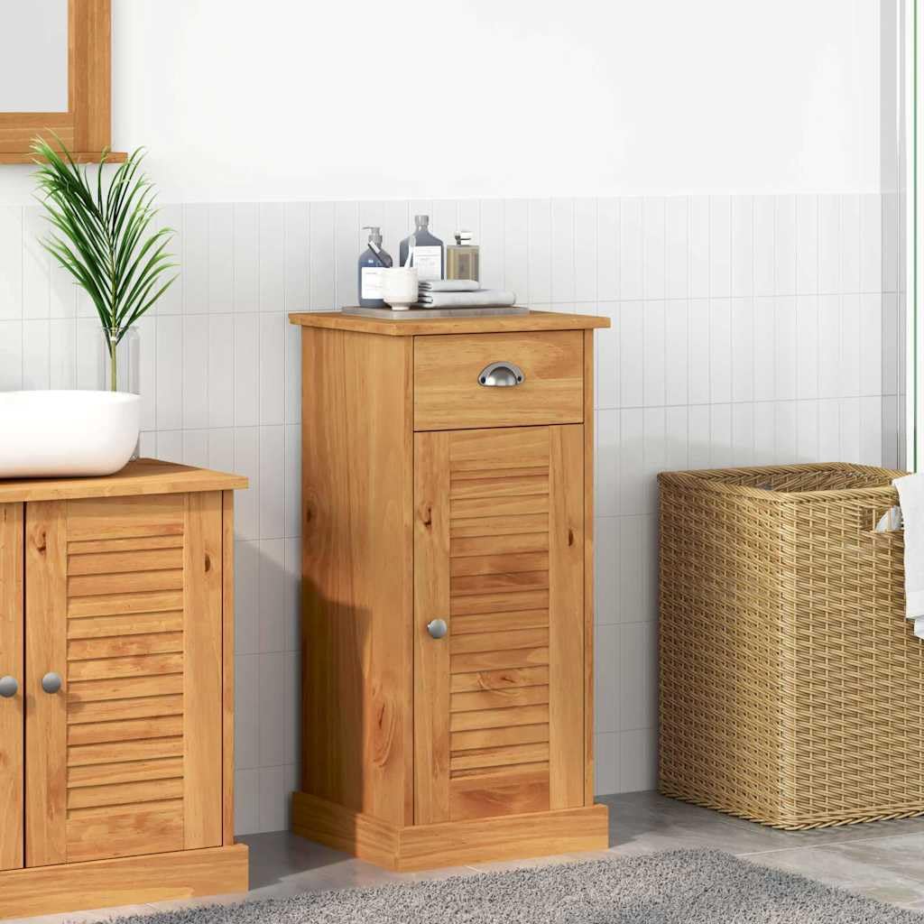 Mobile bagno VIGO marrone miele 37,5 x 34 x 80 cm legno massello design moderno con cassetto e porta, costruzione robusta per bagno ospiti WC