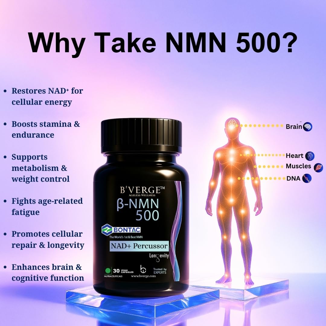 BVERGE® NMN Supplement 500mg | 100% Purity | BONTAC Pro NMN World's Most Trusted & Trusted by Experts | Healthy Ageing | Repair Cells | Boost NAD+ | Enhance Muscle | Neuro Function (500mg 30 Capsules) 4