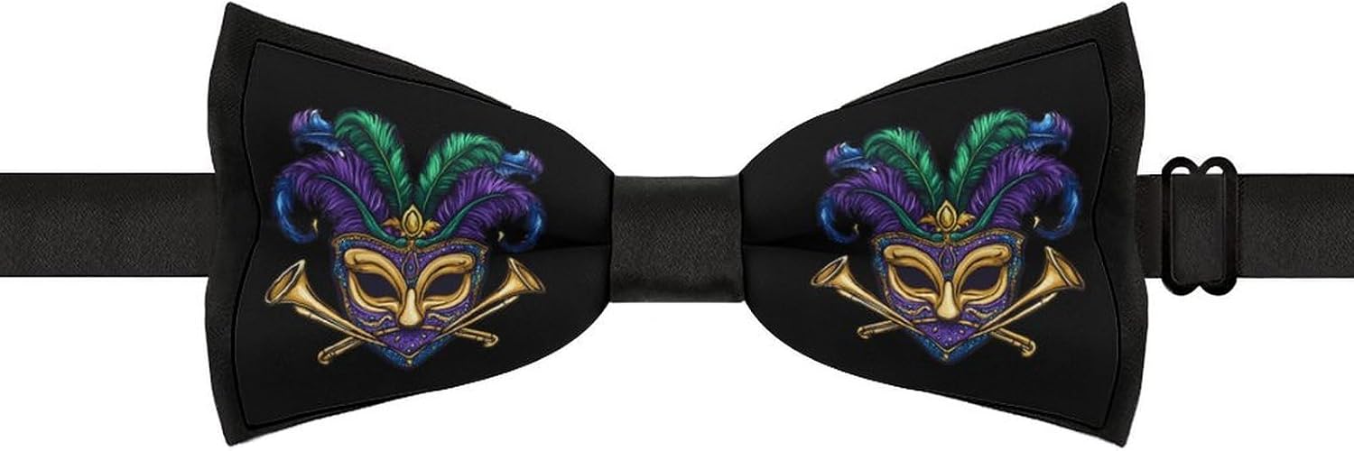 Mardi And Gras Mask Bow Ties for Men Fun Printed Pre Tied Adjustable Bowtie for Party Wedding