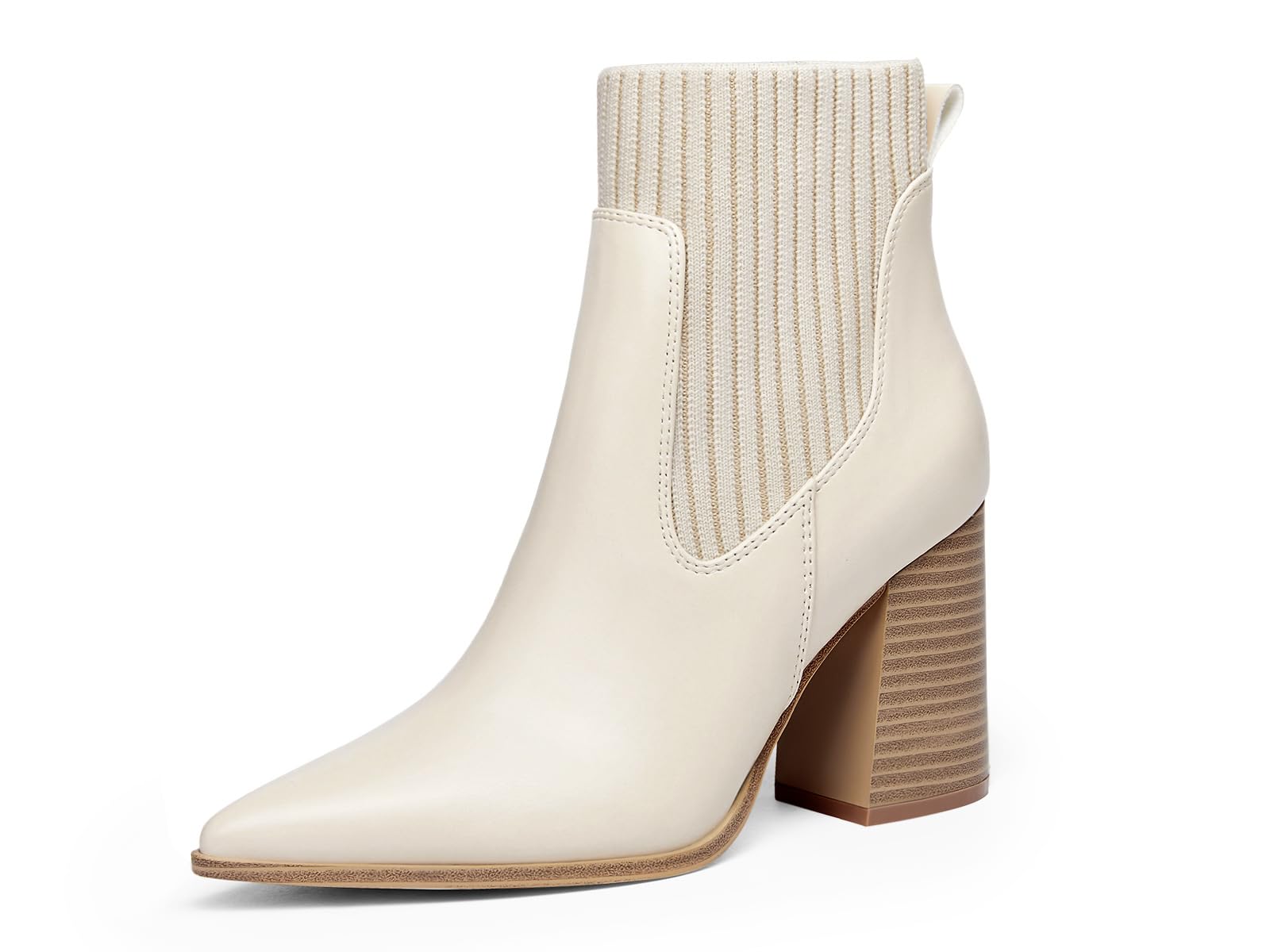 Coutgo Women Ankle Boots Sock Booties Pointed Toe Chunky Stacked High Heel Knit Chelsea Winter Dress Booties