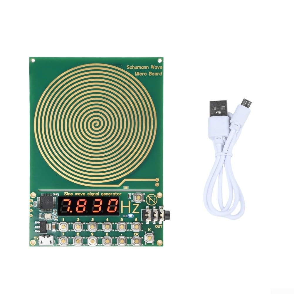 Générateur d'ondes Schumann 7,83 Hz - Fréquence réglable - Gamme complète de 0,01 Hz à 100 000 Hz - Sortie d'onde sinusoïdale - Avec alimentation USB - Coque en acrylique vert (doré)