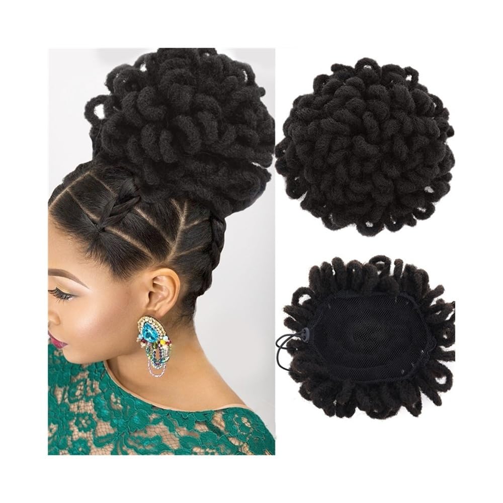 sztuczne włosy kok Syntetyczny DreadLock Afro Puff Hair Bun Chignon Faux Locs Clip In Drawstring Pony Tail Hair Pieces Akcesoria do włosów(Czarny)