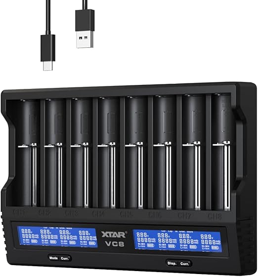 8 Bays Charger USB C Battery Charger XTAR VC8 Type C 3A Fast Charger 8