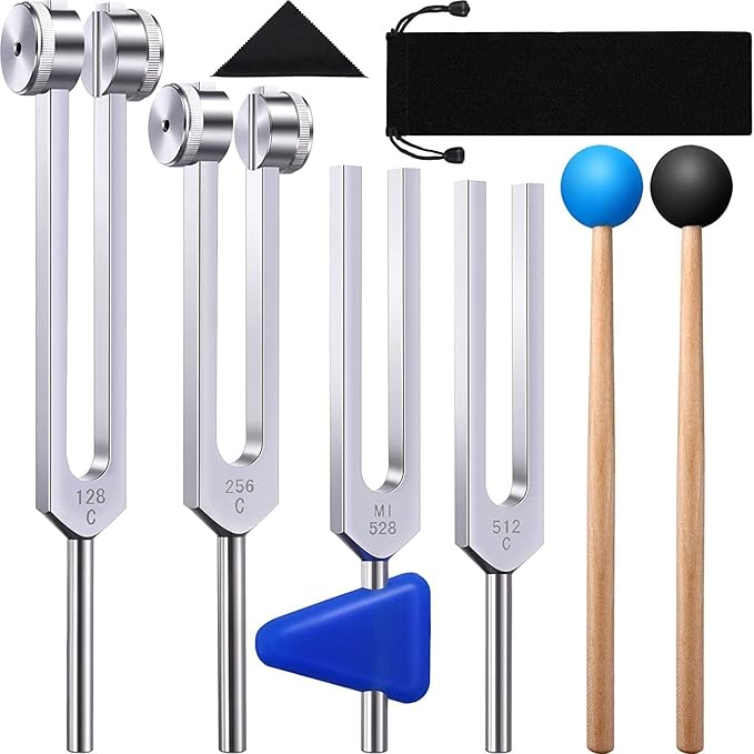 Jteyult 4 Pack Tuning Fork Set(128 Hz,256 Hz,512 Hz,528 Hz