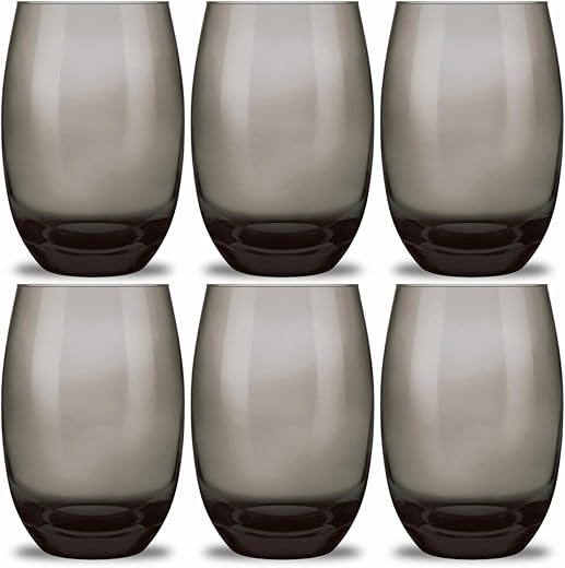 Jogo Copos Aruba Vidro Fumê Multiuso Luxo 465ml Cinza 6 Copos Refrigerante Suco