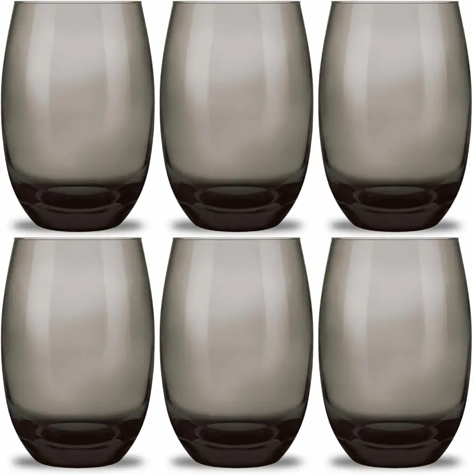 Jogo Copos Aruba Vidro Fumê Multiuso Luxo 465ml Cinza 6 Copos Refrigerante Suco